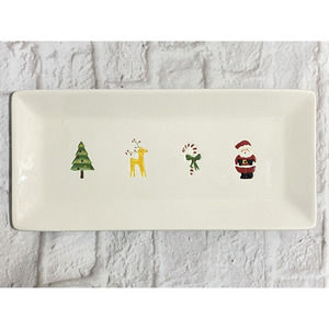 BIA Holiday Christmas Tree Santa Reindeer Plate Dis Tray Platter 14.25" x 7"